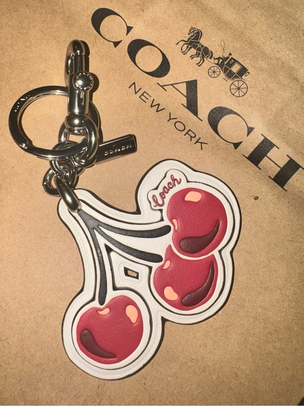 Coach White Cloud Cherry Keychain bag Charm CZ092 with Silver Hardware - NWOT
